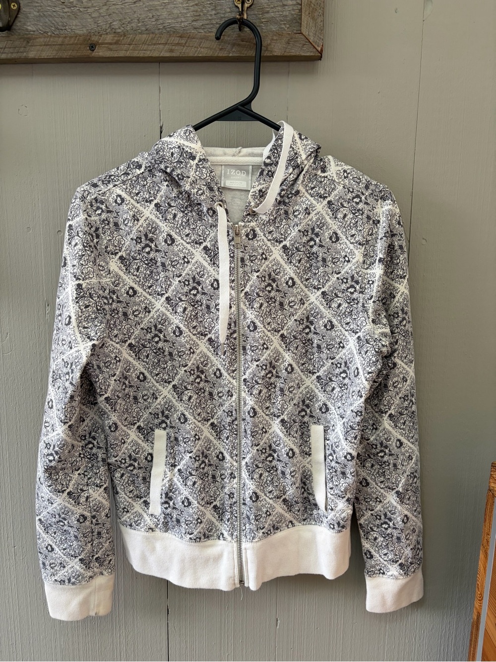 IZOD Printed Zip-Up Hoodie in Black and White